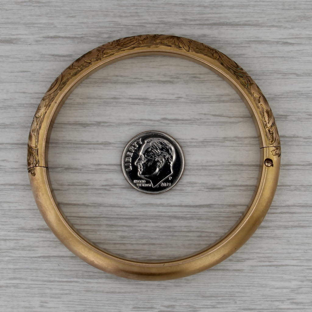 Antique Floral Engraved Bangle Bracelet Gold Filled 7" 11mm