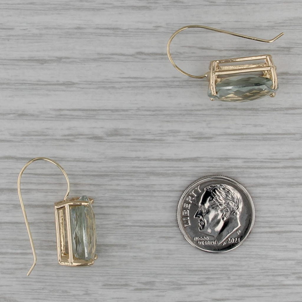 15.50ctw Cushion Prasiolite Green Amethyst Drop Earrings 14k Yellow Gold