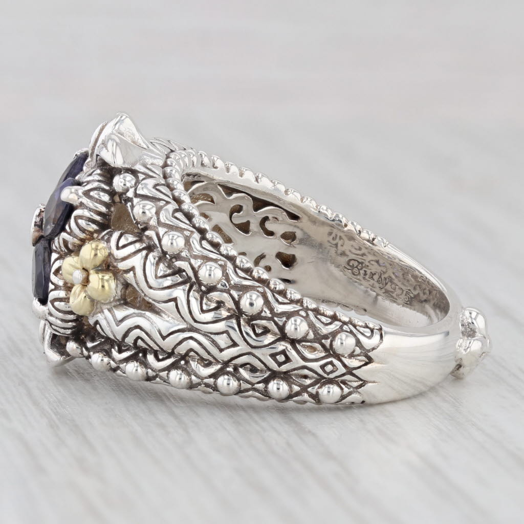 Light Gray Bixby 1.17ctw Iolite Topaz Flower Ring Sterling Silver 18k Gold Sz 9 Statement
