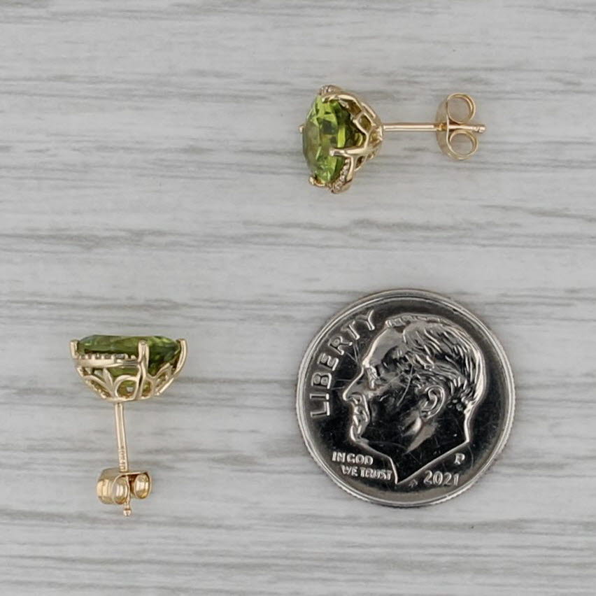 3.58ctw Peridot Diamond Halo Stud Earrings 10k Yellow Gold Studs