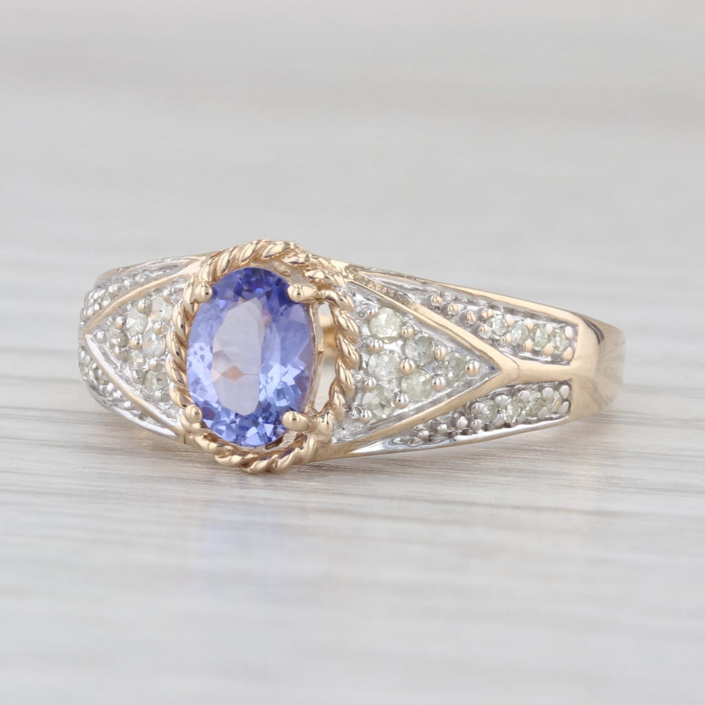 0.87ctw Oval Tanzanite Diamond Ring 10k Yellow Gold Size 8.25