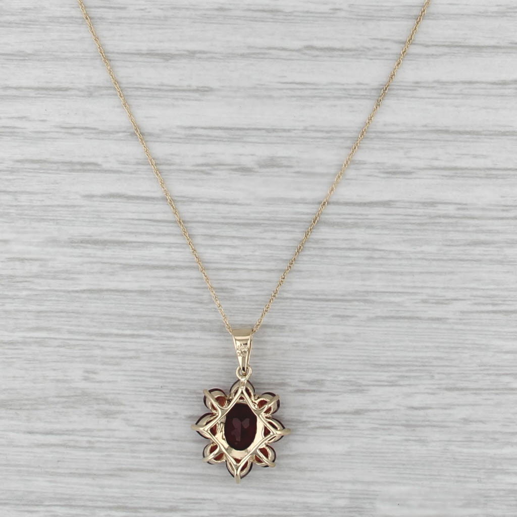 4.35ctw Garnet Flower Pendant Necklace 14k Yellow Gold 19" Rope Chain