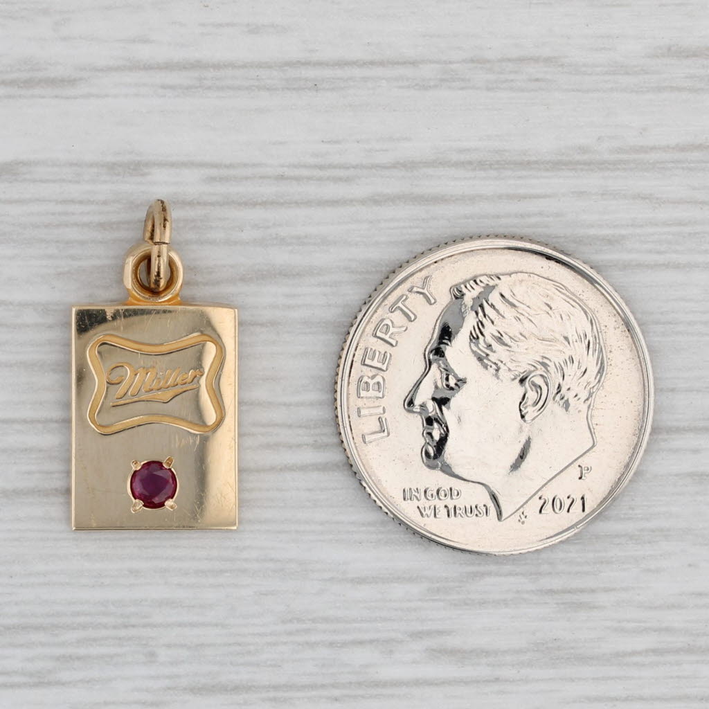 Gray Miller Brewing Company Service Charm 10k Gold Ruby Keepsake