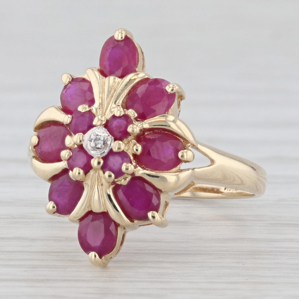 Light Gray 2.16ctw Ruby Cluster Ring 14k Yellow Gold Size 7 Diamond Accent