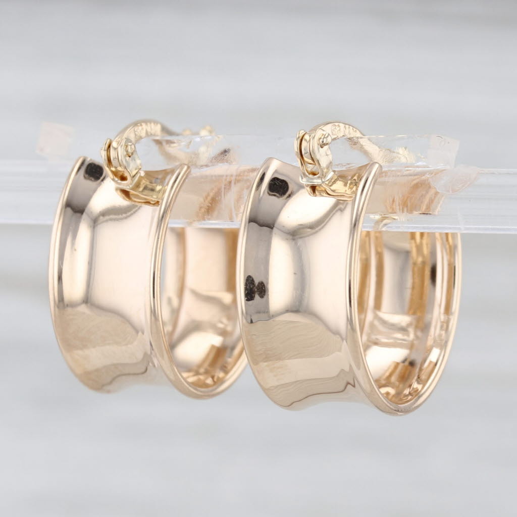 Concave Hoop Earrings 14k Yellow Gold Snap Top Round Hoops