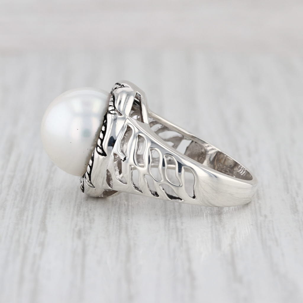 12.8mm Cultured Pearl Solitaire Ring Sterling Silver Size 8 Artsian Signed