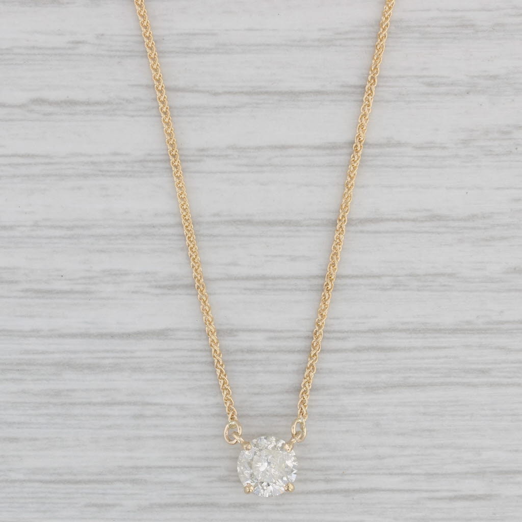 Gray New 1.02ct Diamond Solitaire Pendant Necklace 14k Yellow Gold 16" Wheat Chain