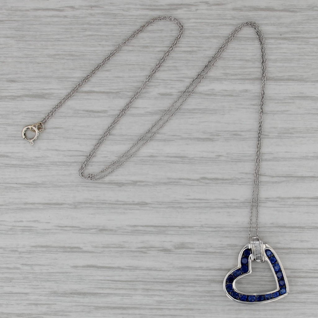 1.02ctw Blue Lab Created Sapphire Diamond Heart Pendant Necklace 10k Gold 18"