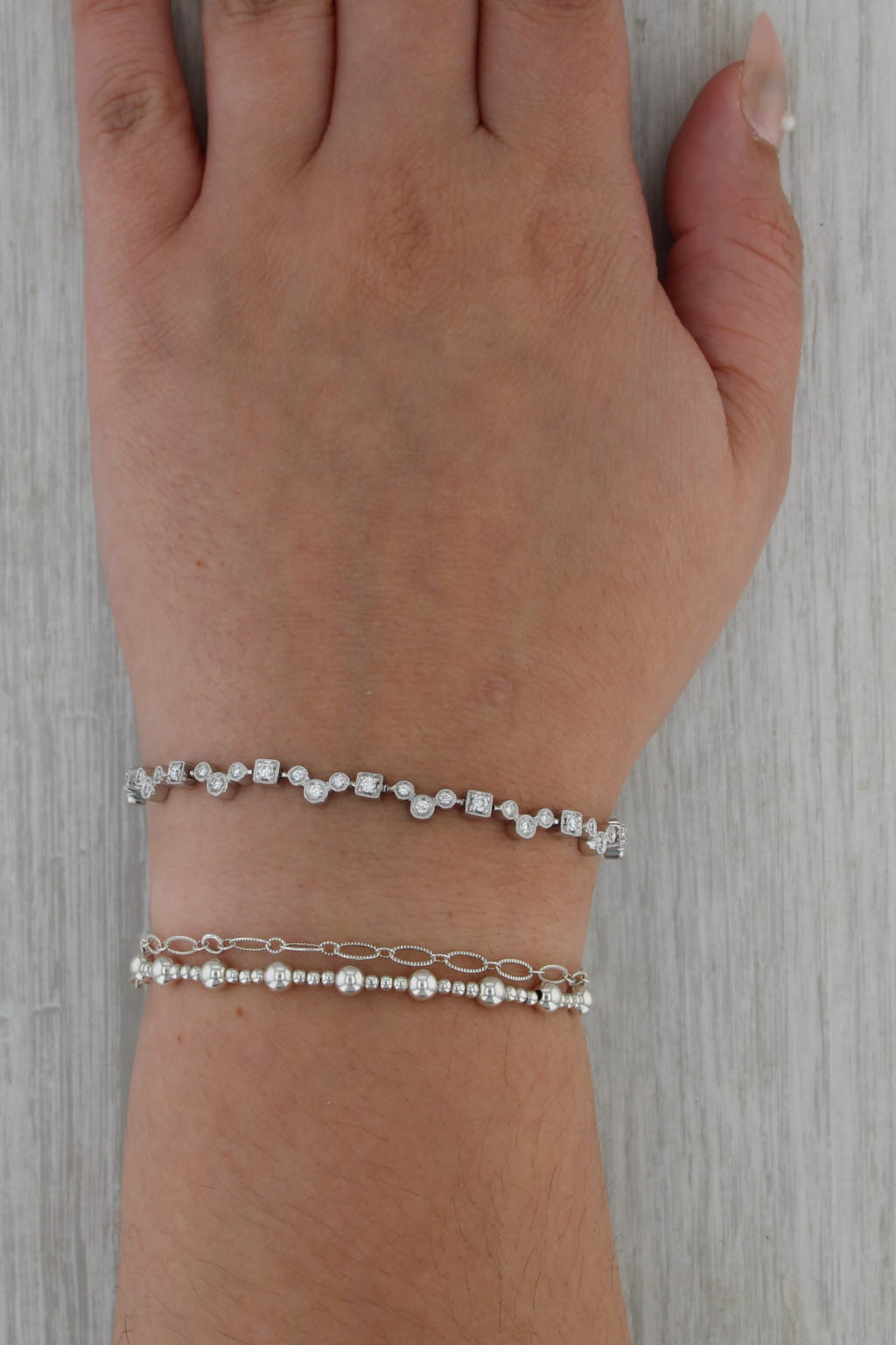 1.12ctw Diamond Tennis Bracelet 18k White Gold Circles & Squares 7" 5mm