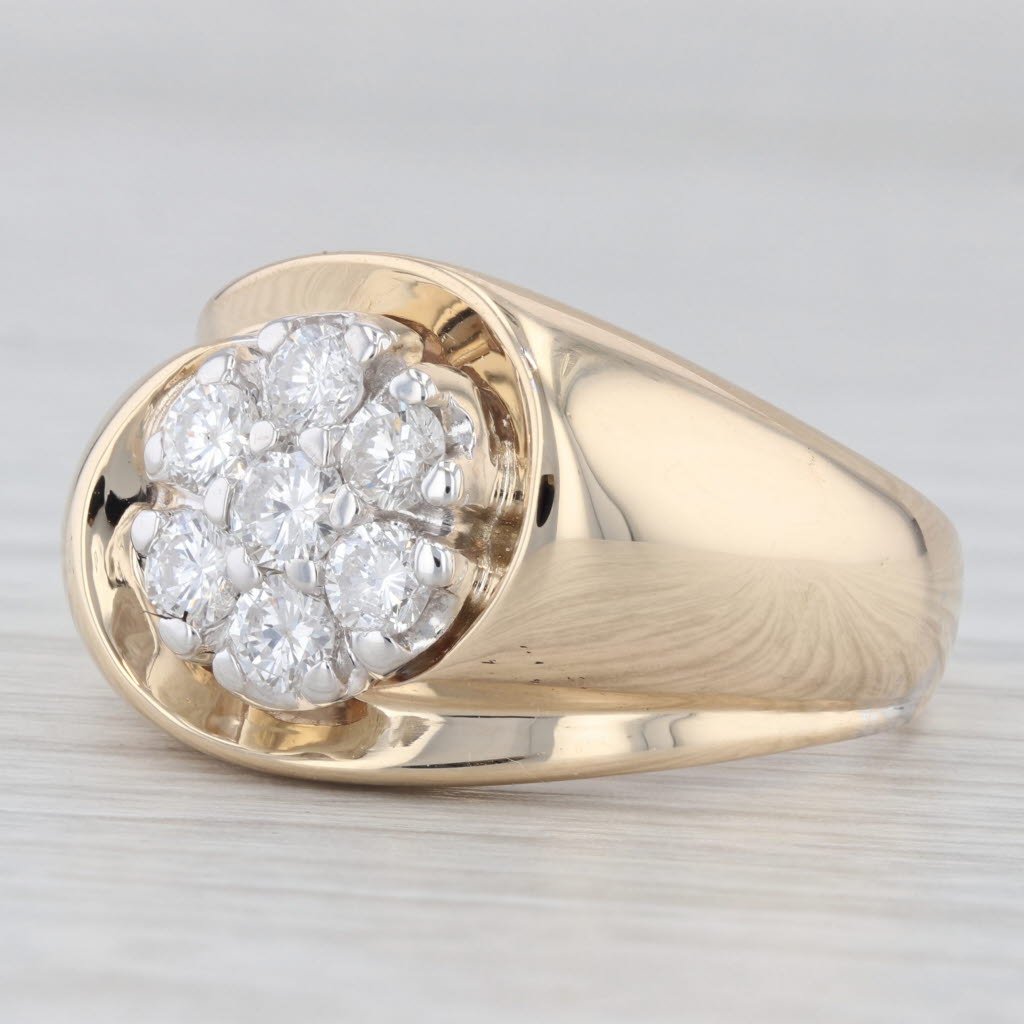 Light Gray 1ctw Diamond Flower Cluster Ring 14k Yellow Gold Size 10.75 Men's
