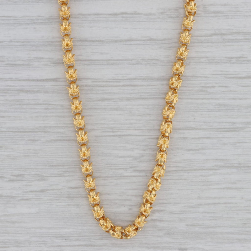 Antique Ornate Long Rolo Chain Necklace 18k Yellow Gold 32" 3.8mm