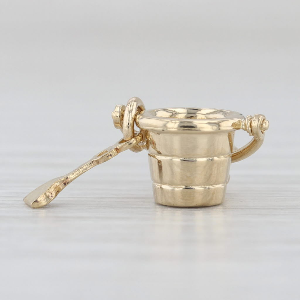 Sand Bucket & Shovel Pendant 14k Yellow Gold Small Charm Beach Nautical Jewelry