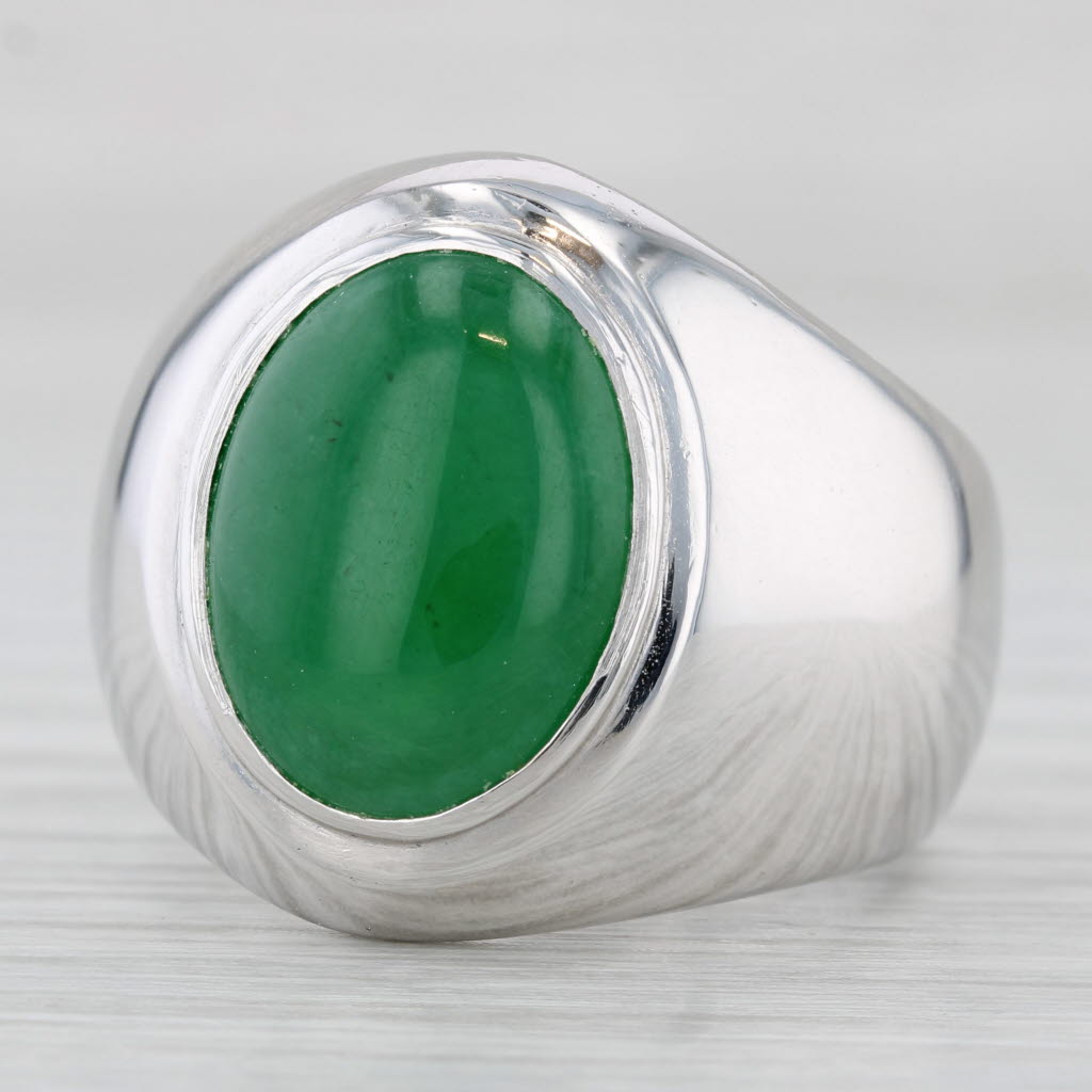 Light Gray Jadeite Jade Solitaire Ring 900 Platinum Oval Cabochon Solitaire Sz 10.25 Papers