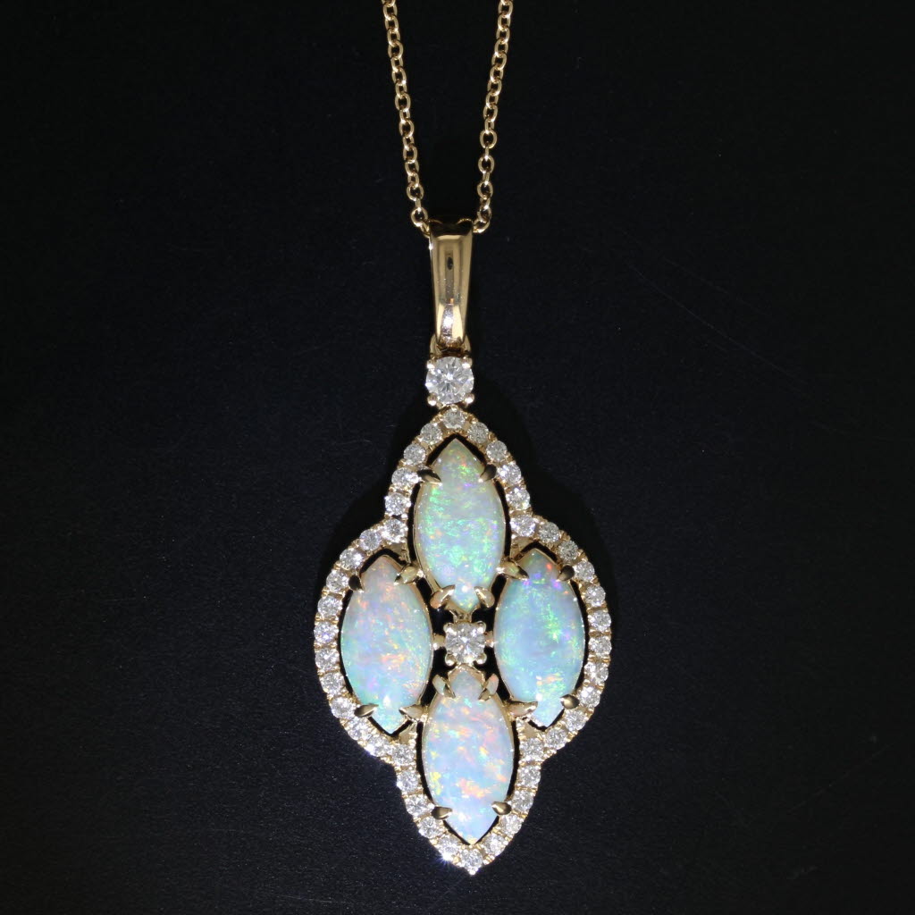 Black New Opal Diamond Pendant Necklace 14k Yellow Gold 18" Cable Chain