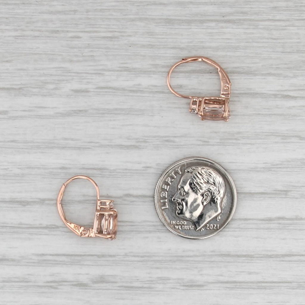 1.55ctw Morganite Diamond Drop Earrings 10k Rose Gold Lever Backs
