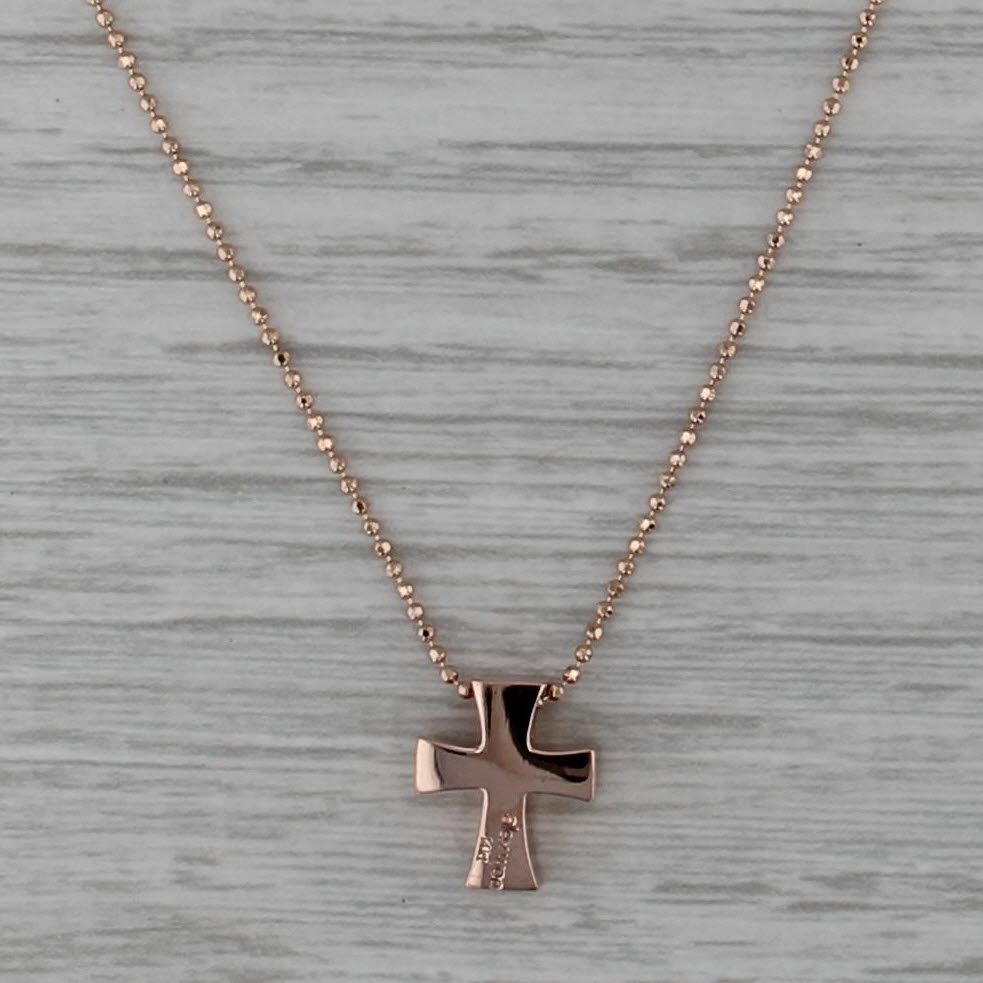 Small Cross Pendant Necklace 14k Rose Gold 18" 1mm Alex Woo