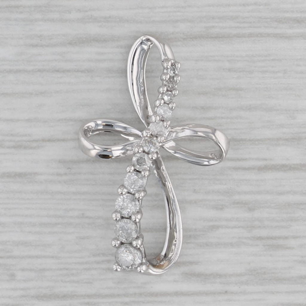 Gray 0.25ctw Diamond Cross Pendant 10k White Gold