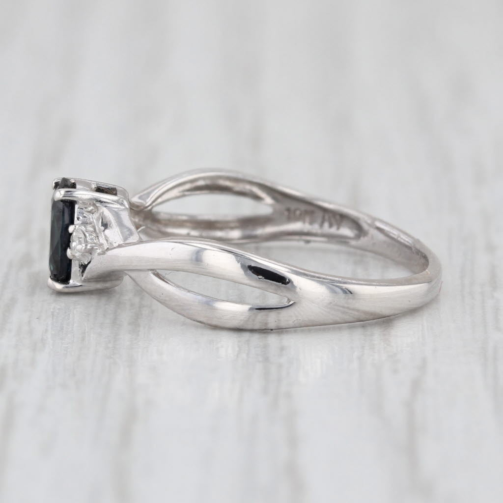 0.53ctw Oval Blue Sapphire Diamond Ring 10k White Gold Size 6