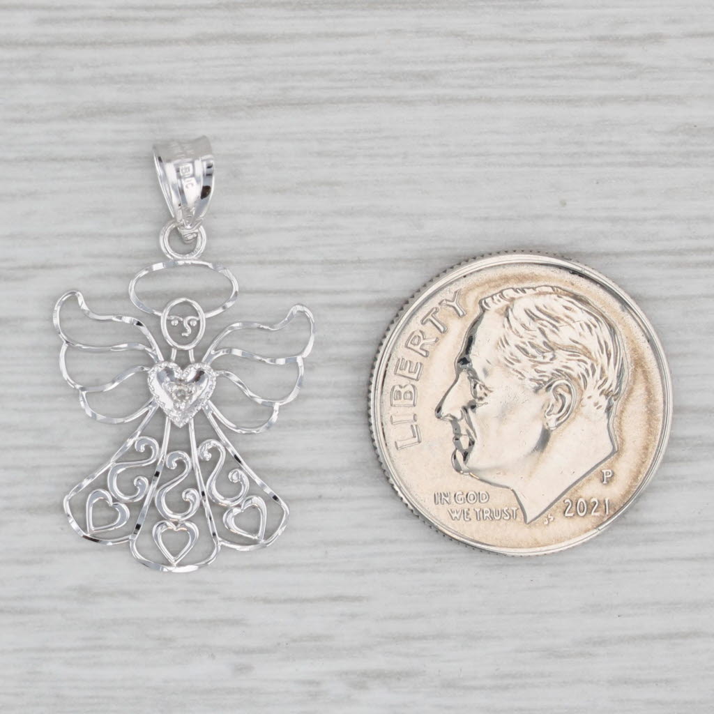 Gray Guardian Angel Pendant 14k White Gold Diamond Accent