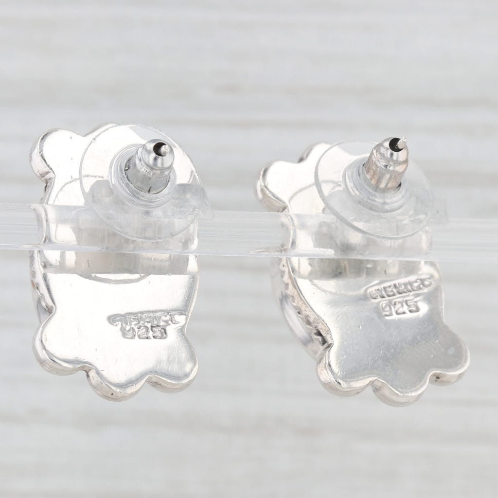 Light Gray Ornamental Stone Earrings Sterling Silver Vintage Mexico Statement Drops