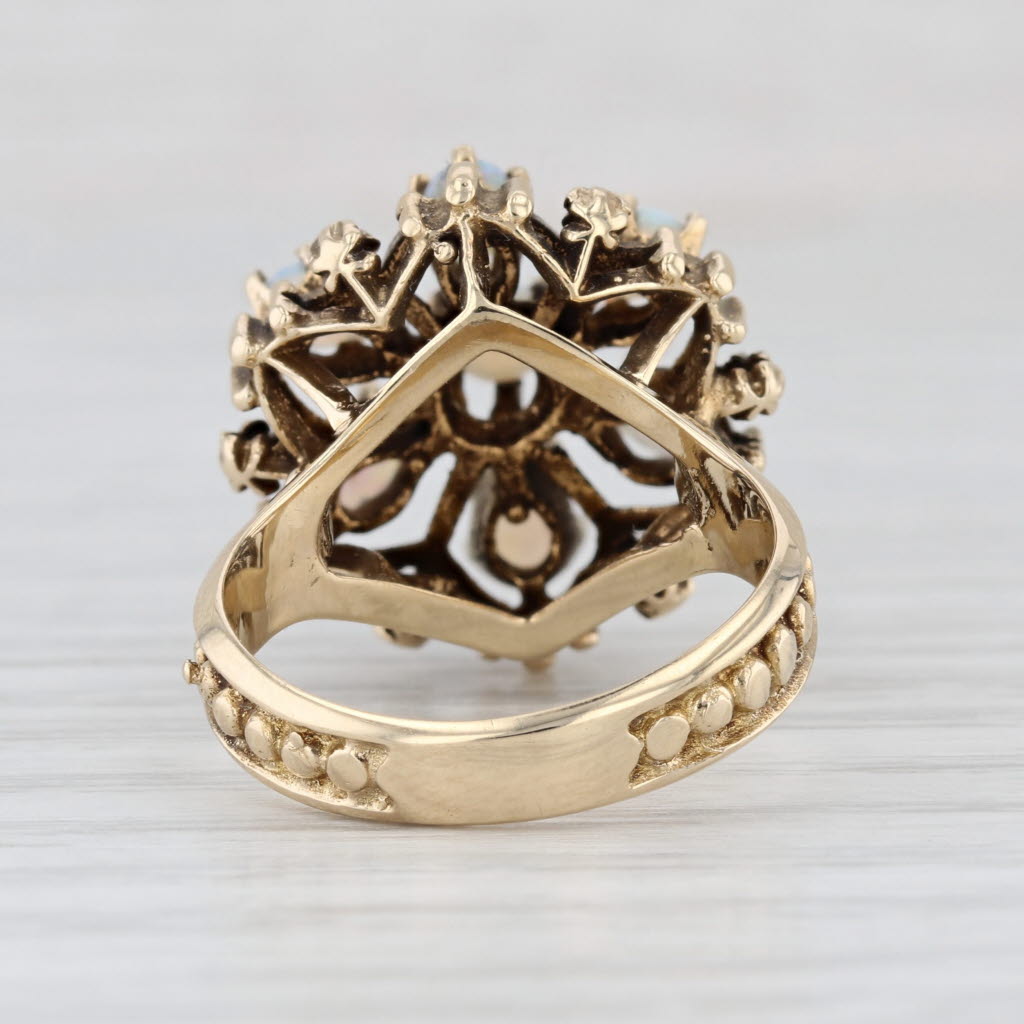 Antique Opal Flower Ring 14k Yellow Gold Filigree Size 6.75 Cocktail