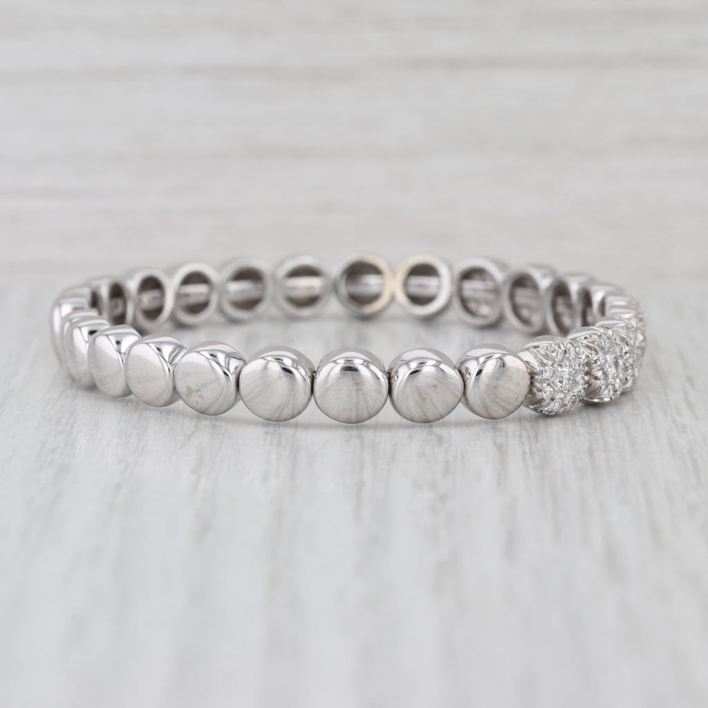 0.85ctw Diamond Cuff Flexi Bangle Bracelet 18k White Gold 6"