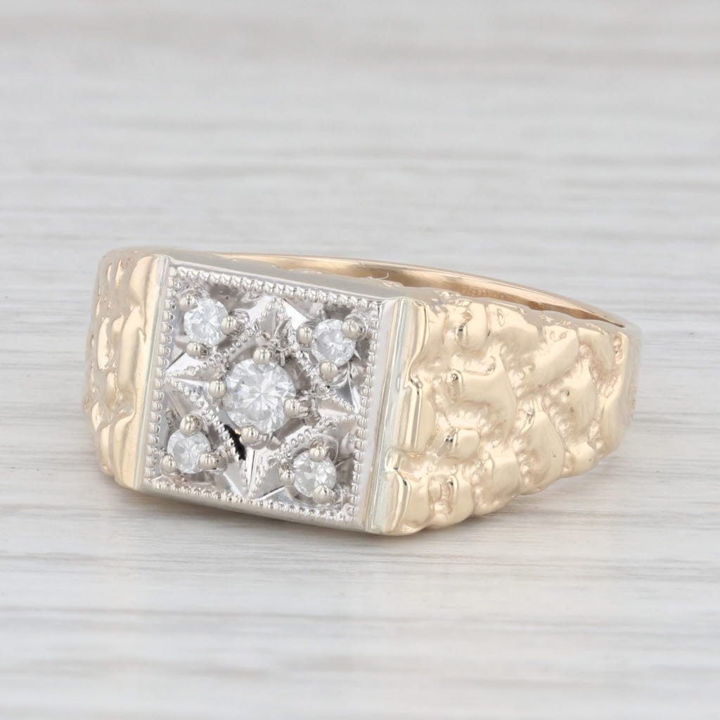 Light Gray 0.18ctw Diamond Cluster Men's Ring 10k Yellow White Gold Size 10.5 Nugget Band