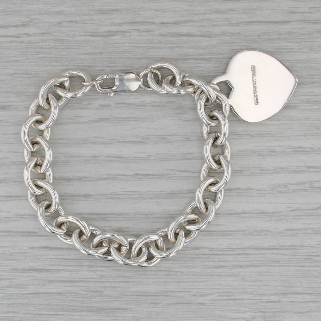 Judith Ripka Engravable Heart Charm Bracelet Sterling Silver 7.5" Cable Chain