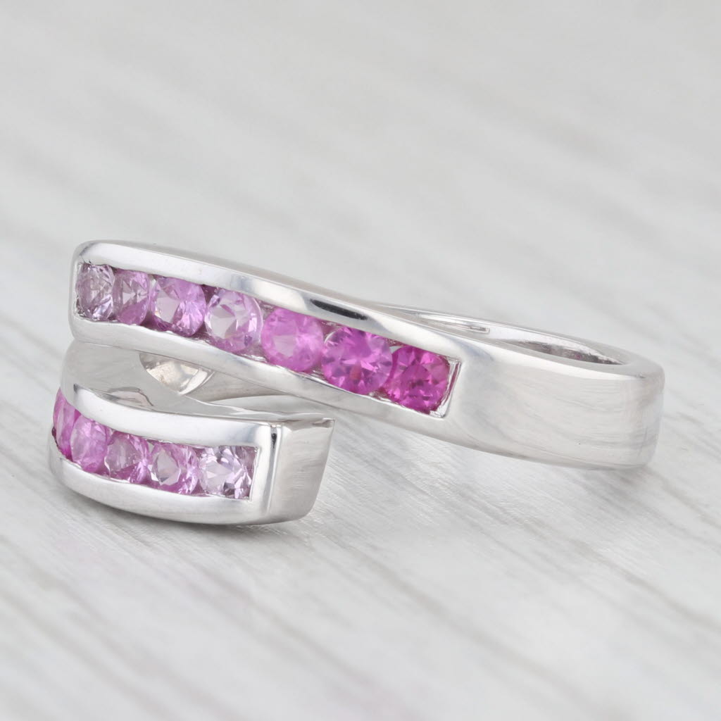 Light Gray Shades of Pink Sapphire Bypass Ring 14k White Gold Size 7.25
