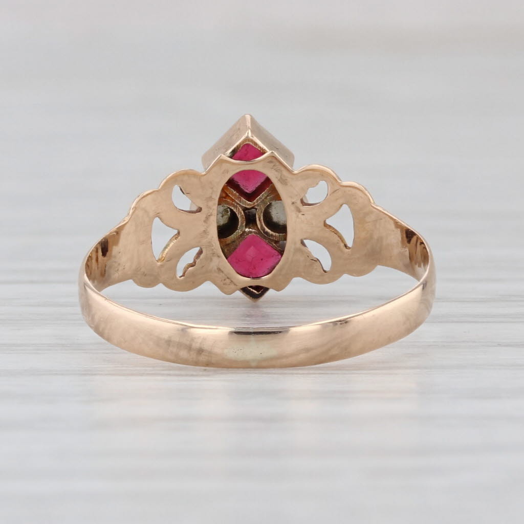 Victorian Antique Glass Imitation Pearl Ring 10k Yellow Gold Size 5.75
