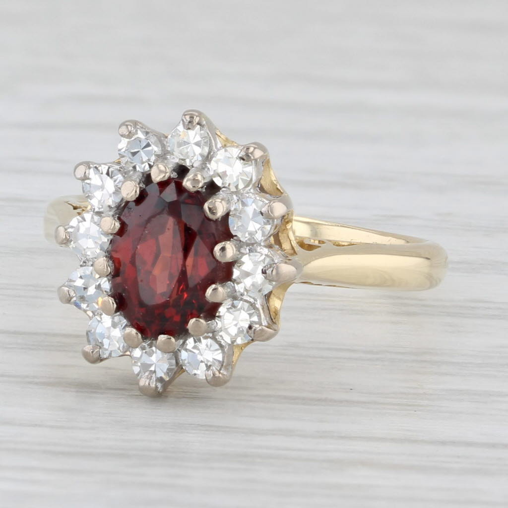 Light Gray 1.26ctw Oval Garnet Diamond Halo Ring 18k Yellow Gold Size 5