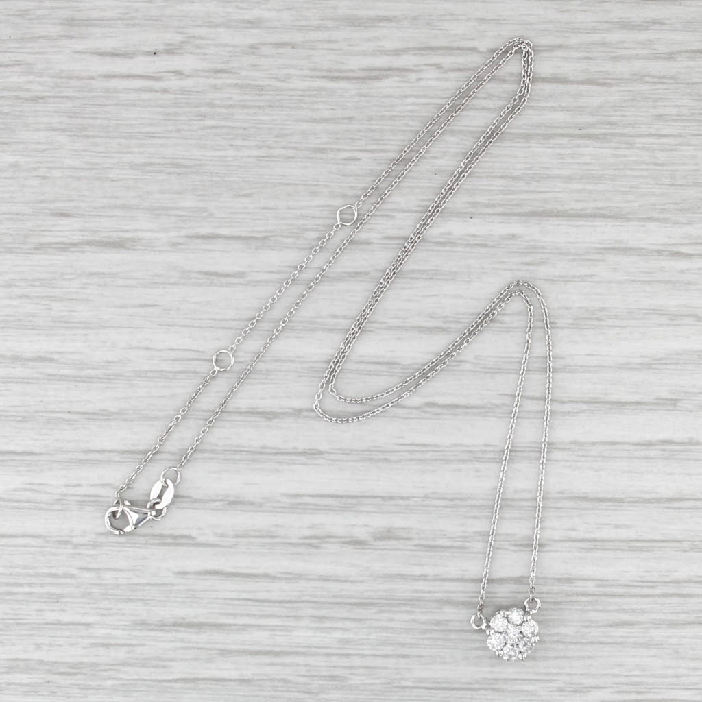 New 0.50ctw Diamond Cluster Stationary Pendant Necklace 14k Gold Adjustable