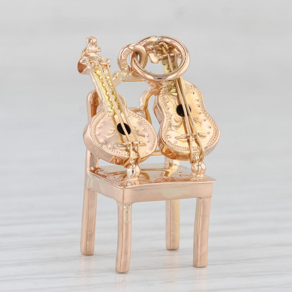 Light Gray Guitars on Chair Charm 18k Rose Gold Souvenir Pendant Vintage 3D Figural