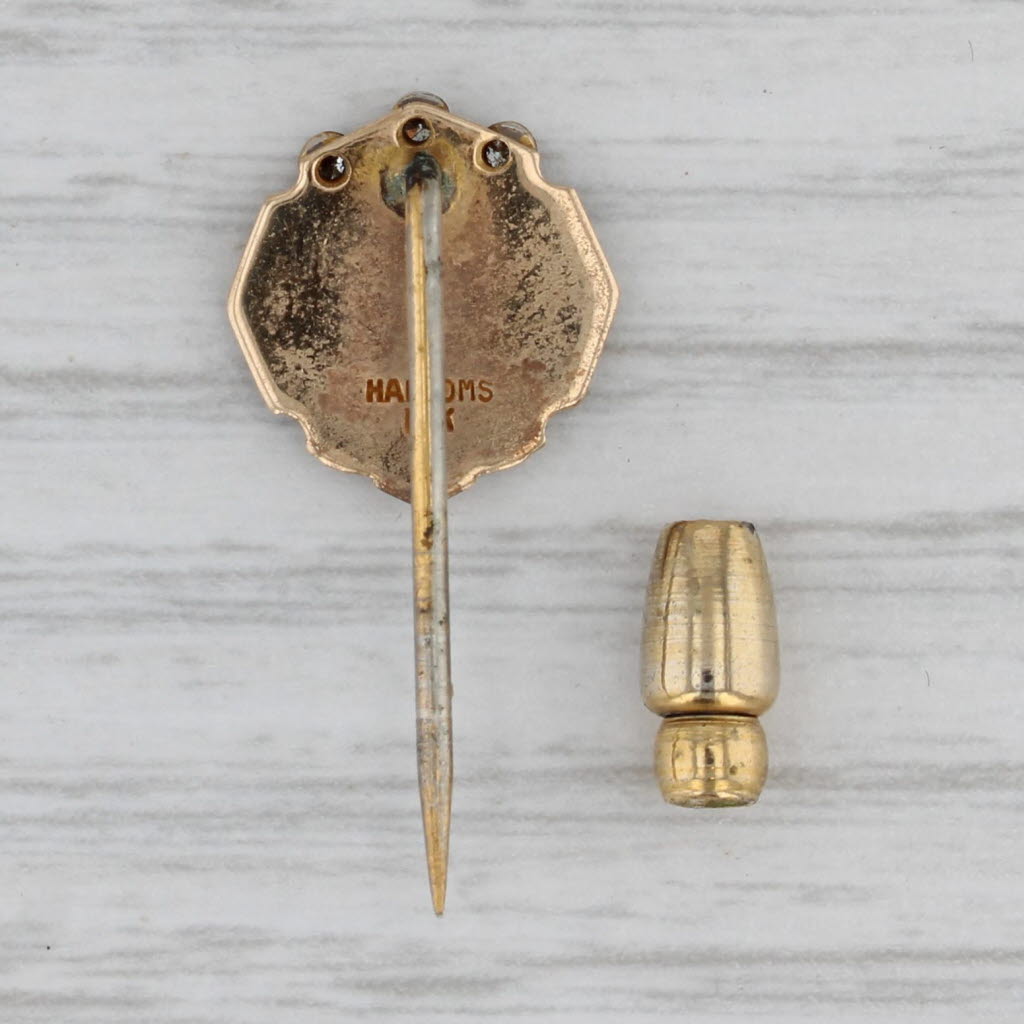 Gray Humble Oil 40 Years Company Service Stickpin 10k Gold Diamond Enamel Vintage