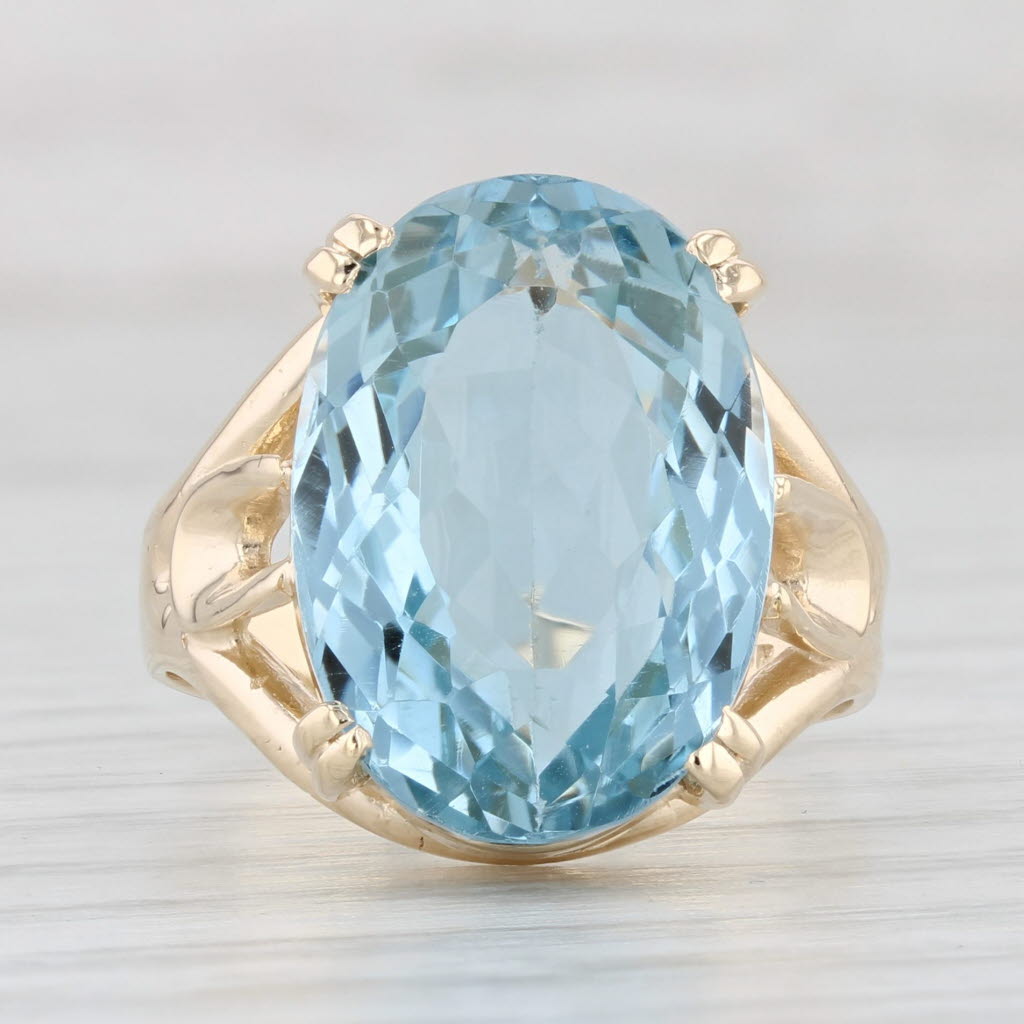 Light Gray New 16.70ct Blue Topaz Ring 14k Yellow Gold Size 7.5 Oval Solitaire