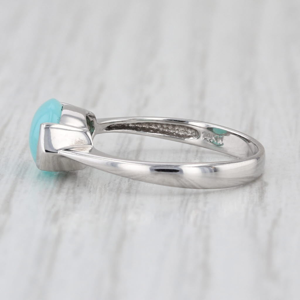 Teal Common Opal Oval Cabochon Solitaire Ring 14k White Gold Size 7