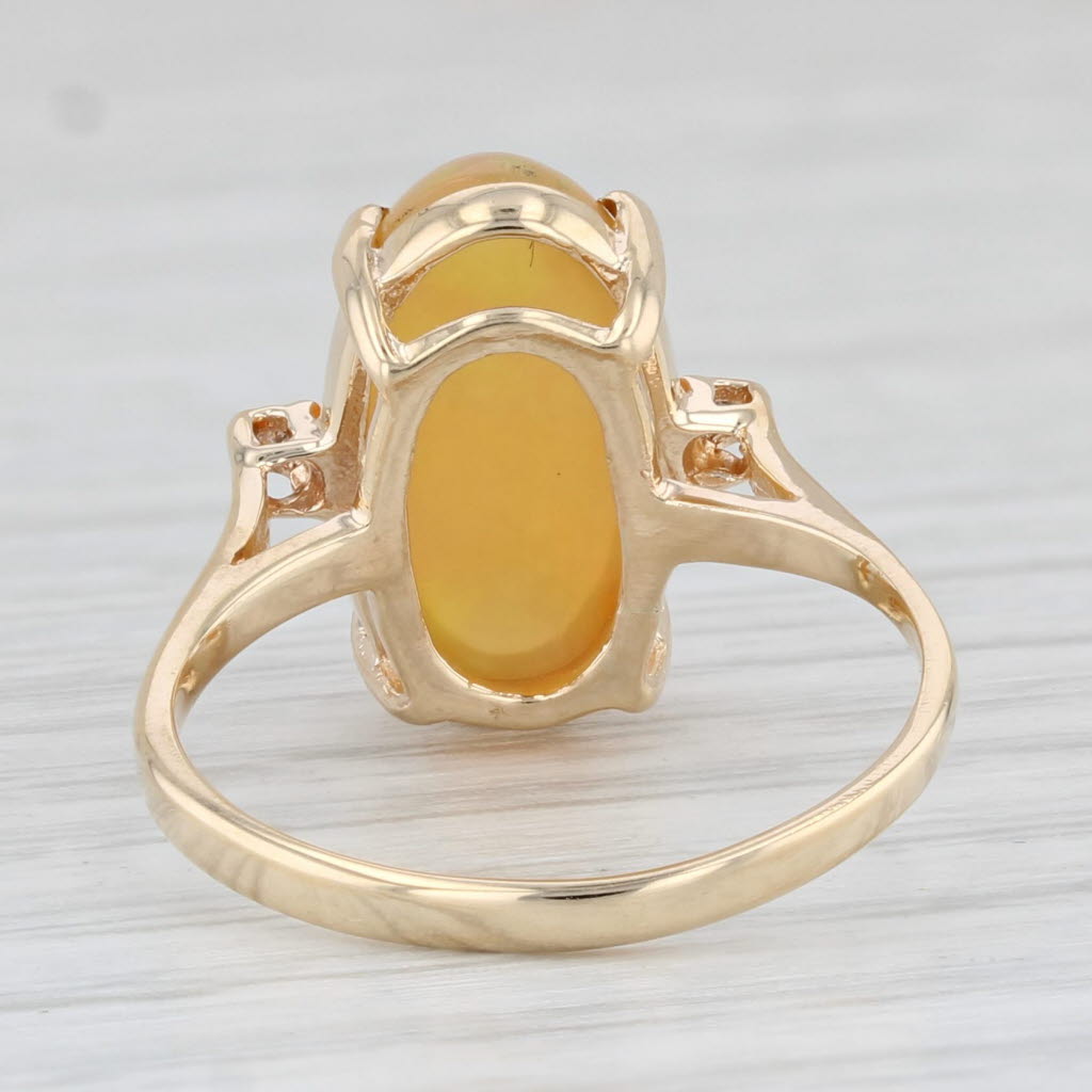 Light Gray Yellow Opal Oval Cabochon Solitaire Ring 14k Yellow Gold Size 6.25