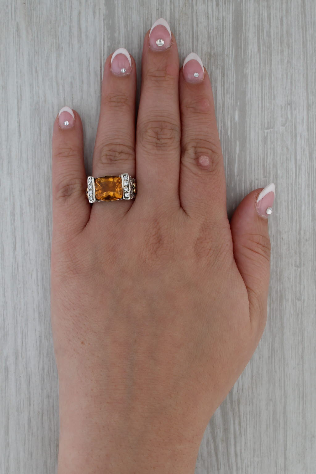Bixby 5.09ctw Citrine Diamond Ring Sterling Silver 18k Gold Sz 7 Flowers Hearts