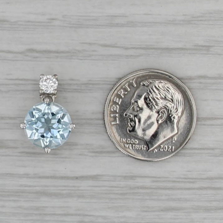 2.45ctw Aquamarine Diamond Pendant 14k White Gold Small Drop