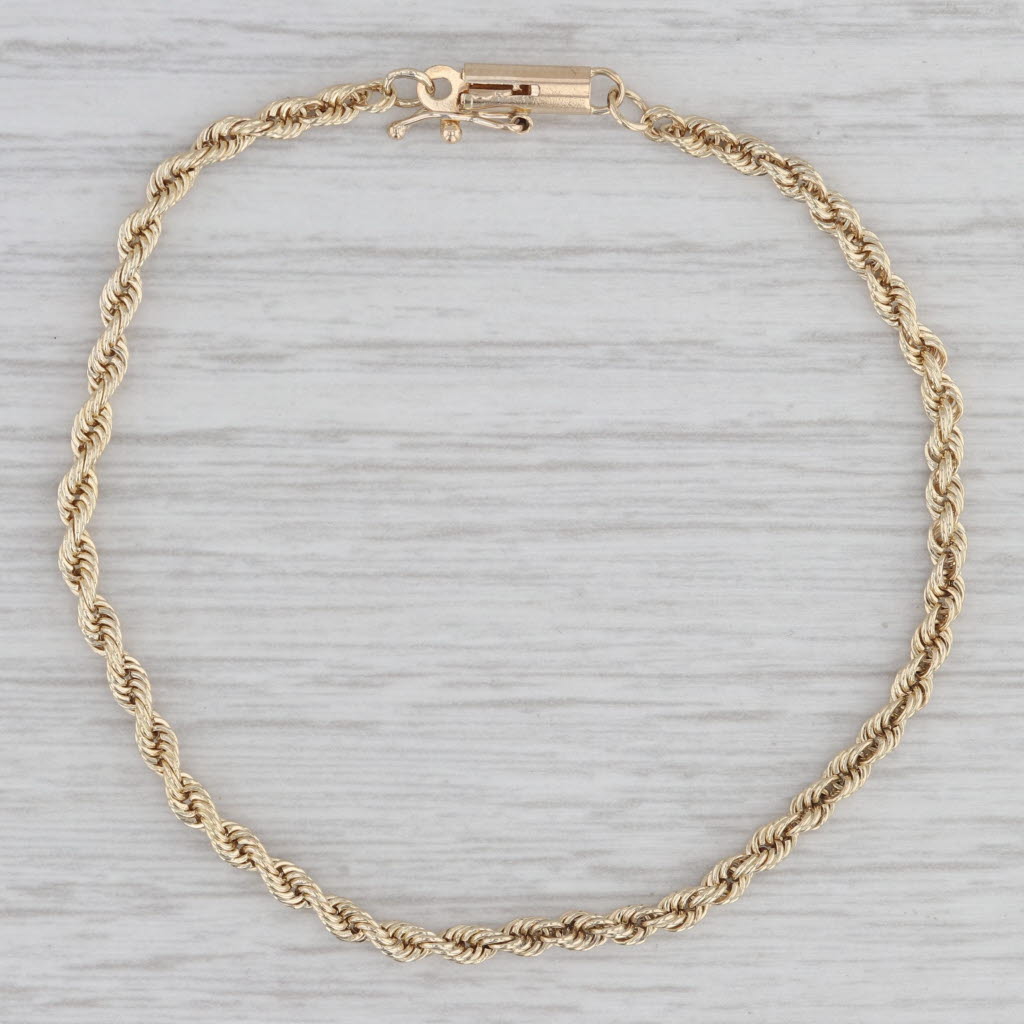 Gray Rope Chain Bracelet 14k Yellow Gold 6.5" 2.5mm