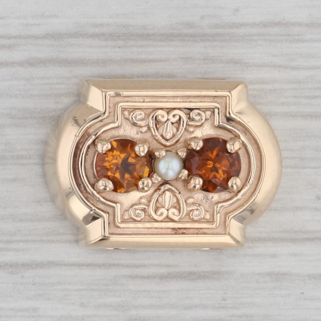 Gray 0.44ctw Orange Citrine Seed Pearls Slide Bracelet Charm 14k Yellow Gold Daffer
