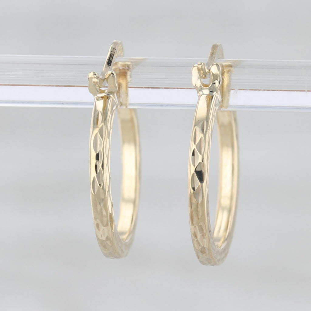 Patterned Hoop Earrings 10k Yellow Gold Small Round Hoops Snap Top