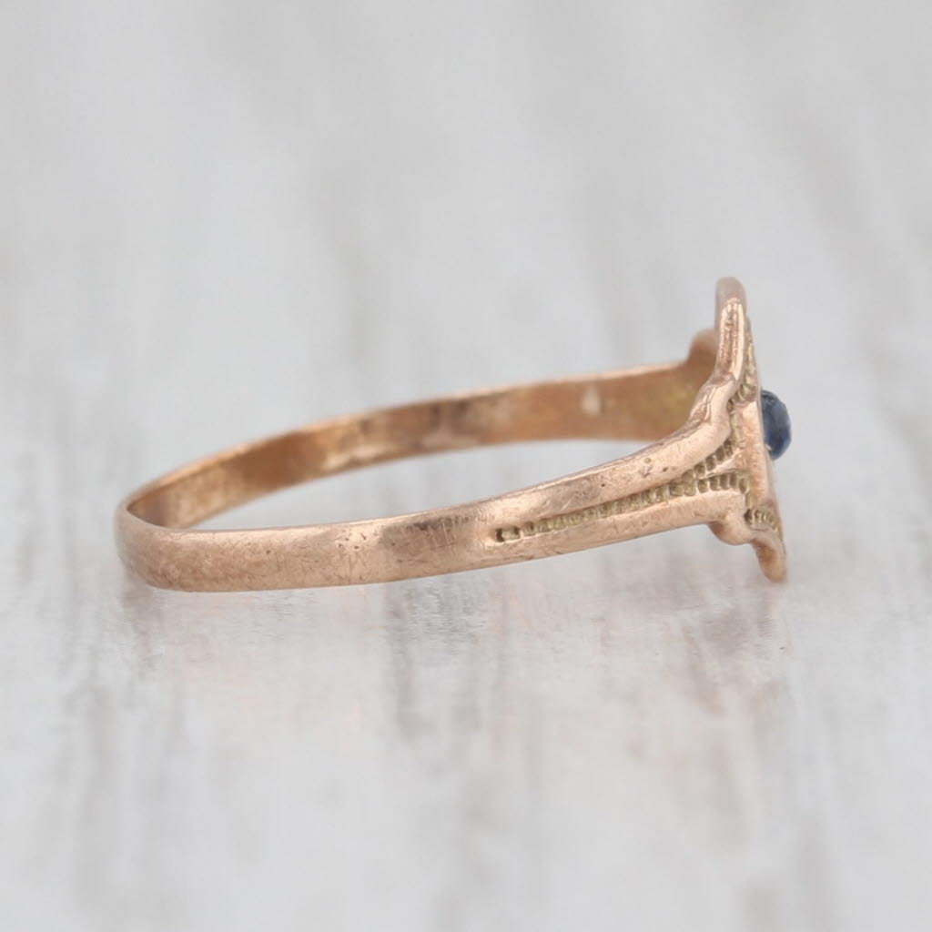 Ostby Barton Antique Blue Glass Ring 10k Yellow Gold Size 1 Imitation Sapphire