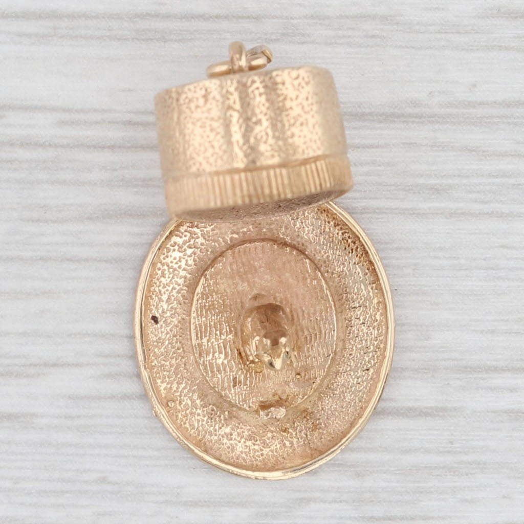 Light Gray Bunny in Top Hat Magic Trick Charm 14k Yellow Gold Opens Vintage Pendant