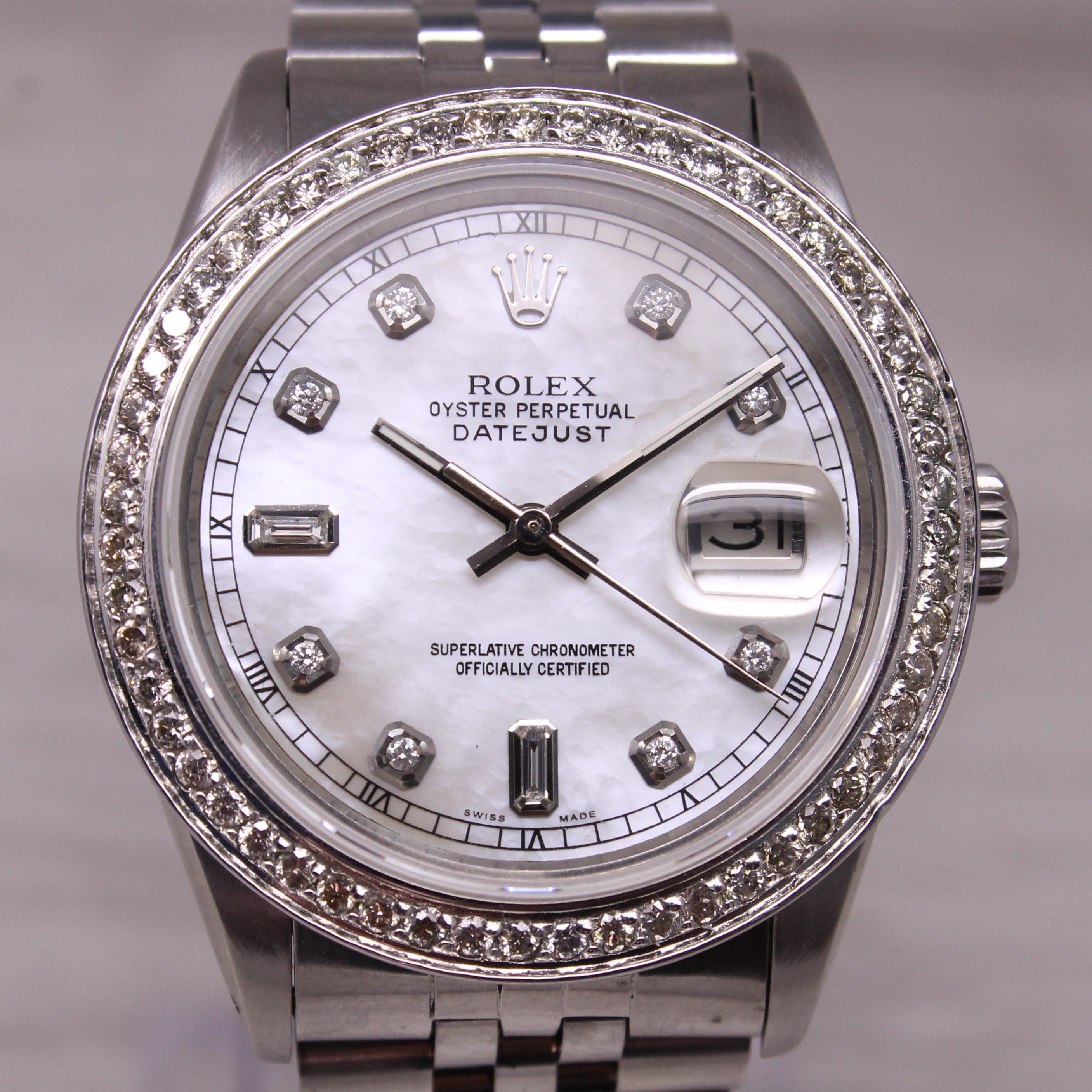 Vintage 1983 Rolex Datejust 16014 36mm MOP Dial & Diamond Dial Bezel Jubilee