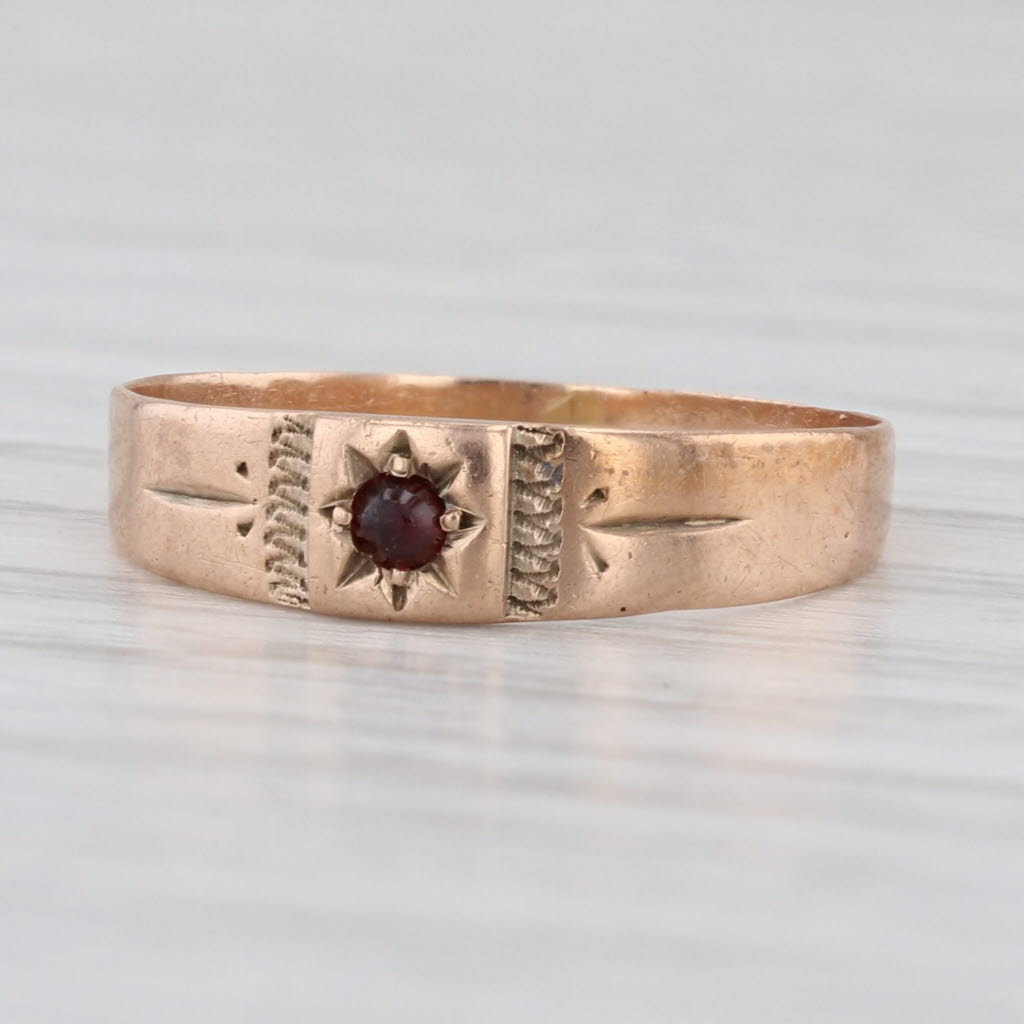 Antique Victorian Red Glass Ring 10k Rose Gold Band Size 5 Stackable