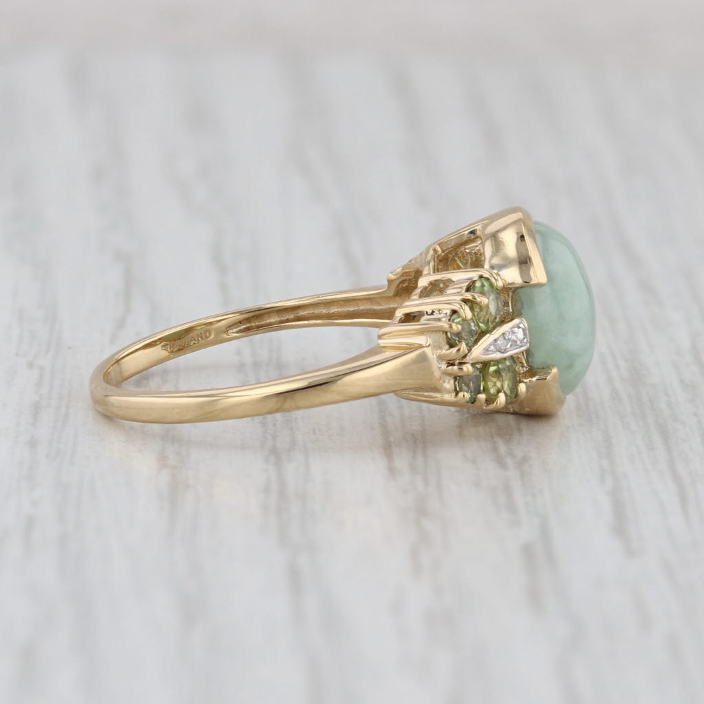 Green Jadeite Jade Cabochon Peridot Ring 14k Yellow Gold Size 8