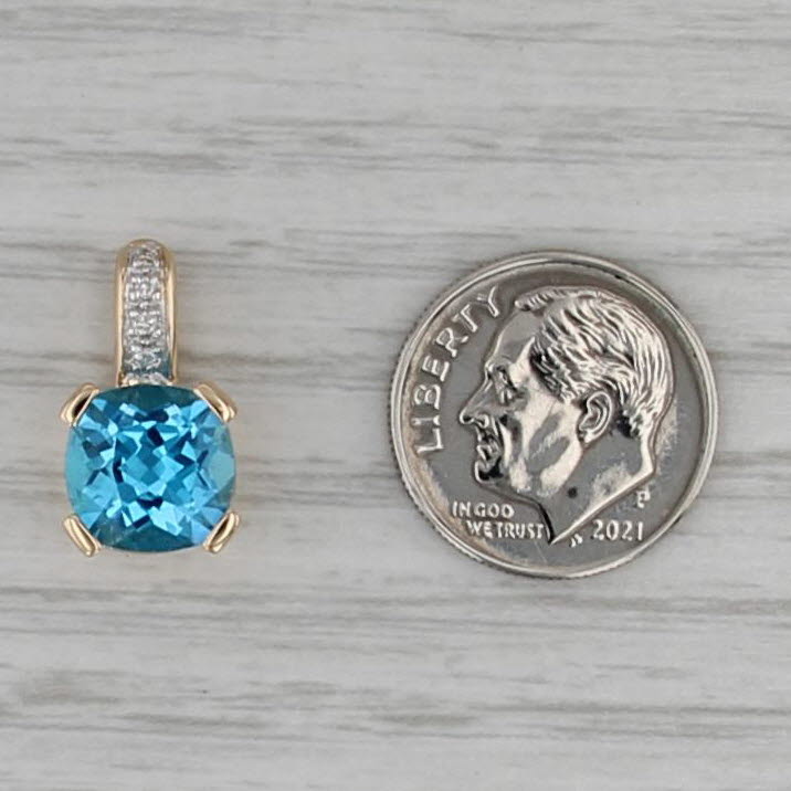 4.33ctw Blue Topaz Diamond Pendant 14k Yellow Gold Small Drop