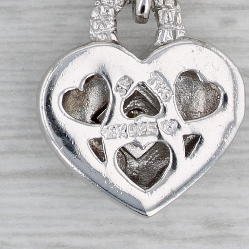 Gray Judith Ripka Diamond Heart Pendant Necklace Sterling Silver 18k Gold 16.5"