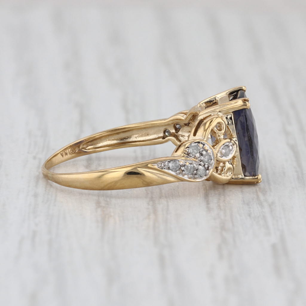 2.59ctw Blue Iolite Diamond Ring 10k Yellow Gold Size 8